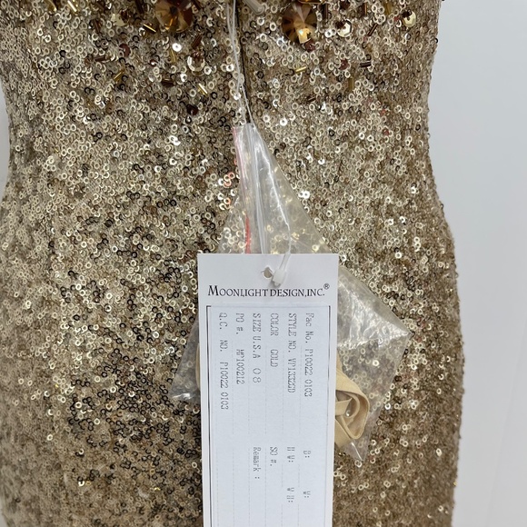 Val Stefani Moonlight Design Gold Sequin Strapless Gown Size 8 Prom Pageant NWT - Picture 10 of 13